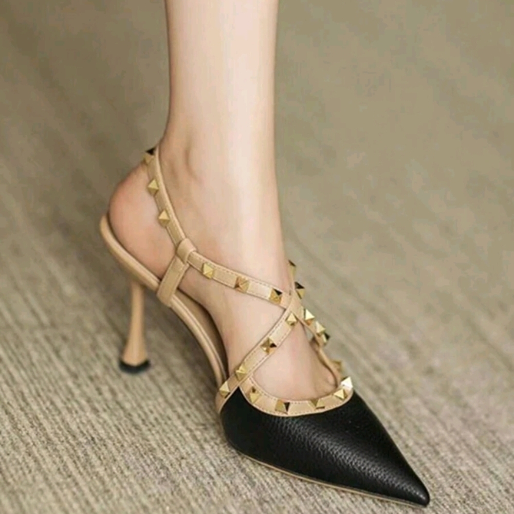 Studded Black and Tan Heels